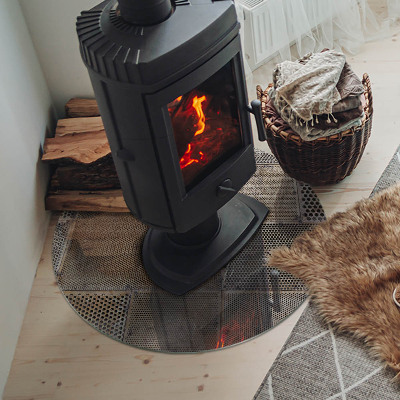 Placă rotundă din sticlă pentru șemineu Motiv din oțel perforat