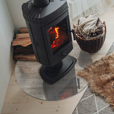 Placă de sticlă rotundă șemineu Model natural de lemn deschis la culoare