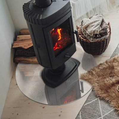 Placă rotundă din sticlă pentru șemineu Motiv organic din marmură