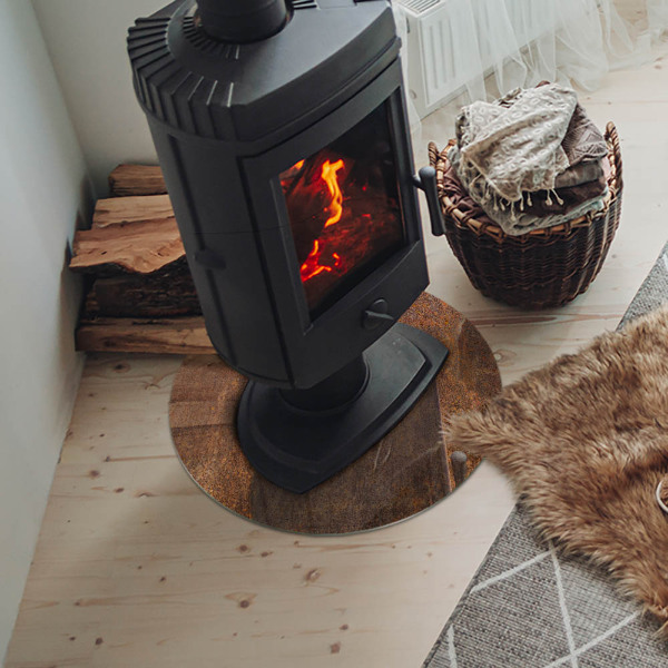 Placă de sticlă rotundă șemineu Urmă de rugină pe suprafața metalică