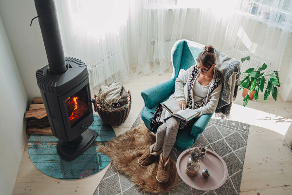 Sticlă rotundă sub sobă Plăci rustice în stil natural