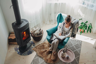 Placă rotundă din sticlă pentru șemineu Motiv mozaic cu accente florale