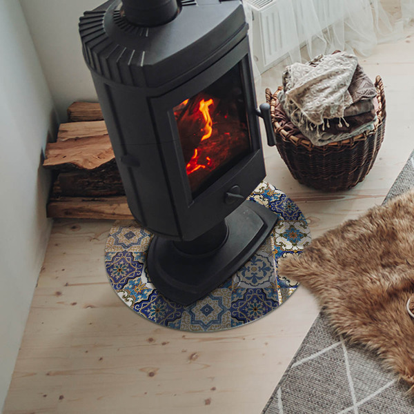 Placă rotundă din sticlă pentru șemineu Motiv mozaic cu accente florale