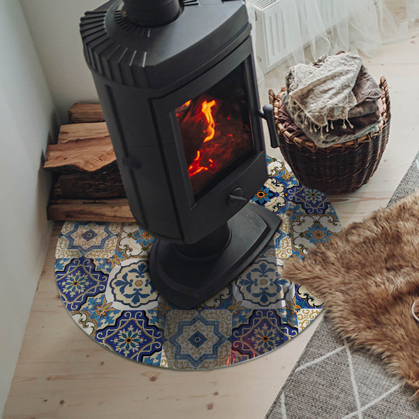 Placă rotundă din sticlă pentru șemineu Motiv mozaic cu accente florale