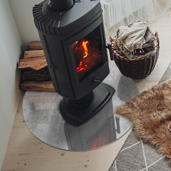 Placă de sticlă rotundă șemineu Structură din beton brut