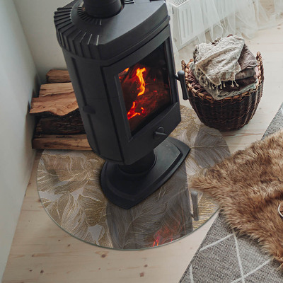 Placă rotundă din sticlă pentru șemineu Modele delicate de frunze