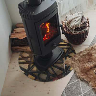 Sticlă rotundă sub sobă Forme moderne cu accent din lemn