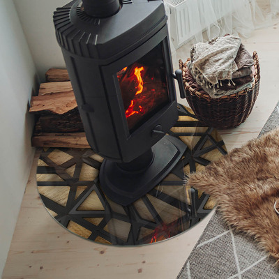 Sticlă rotundă sub sobă Forme moderne cu accent din lemn