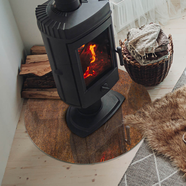 Placă de sticlă rotundă șemineu Model ruginit pe fundal