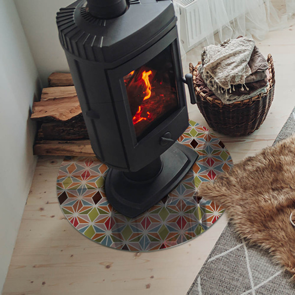 Placă rotundă din sticlă pentru șemineu Modele poligonale pe web