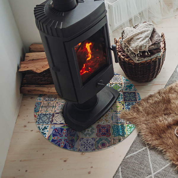 Placă de sticlă rotundă șemineu Modele decorative mozaicate