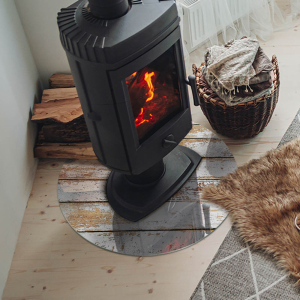 Placă de sticlă rotundă șemineu Placă de lemn ruginită