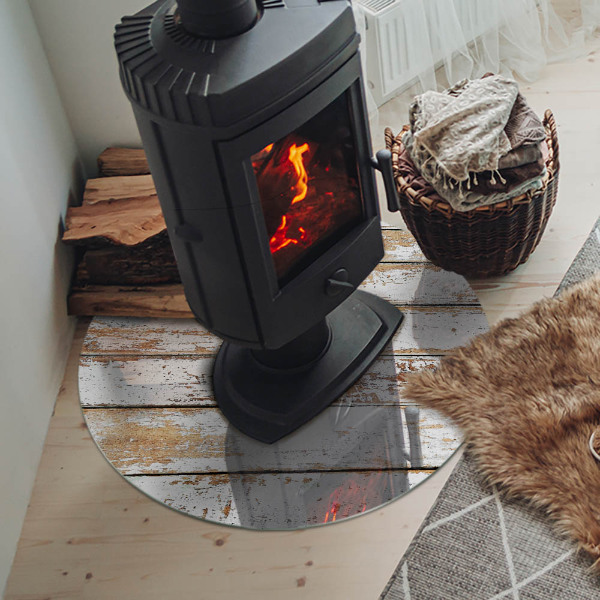 Placă de sticlă rotundă șemineu Placă de lemn ruginită