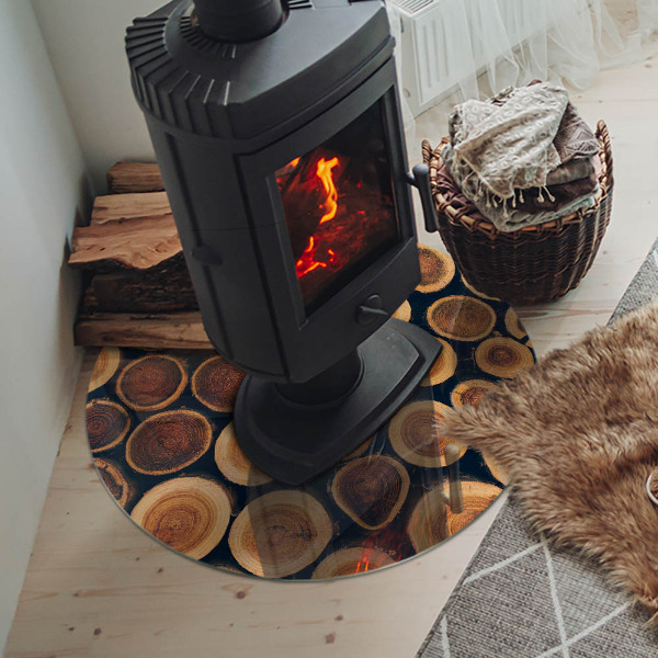 Sticlă rotundă sub sobă Cutie cu ramă de lemn