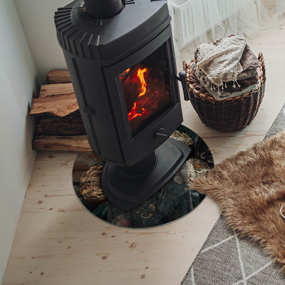 Placă rotundă din sticlă pentru șemineu Motiv floral cu fluturi