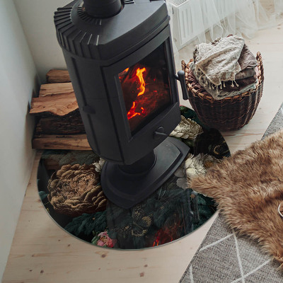 Placă rotundă din sticlă pentru șemineu Motiv floral cu fluturi