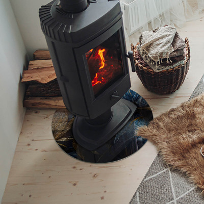 Placă rotundă din sticlă pentru șemineu Frunze elegante în structură