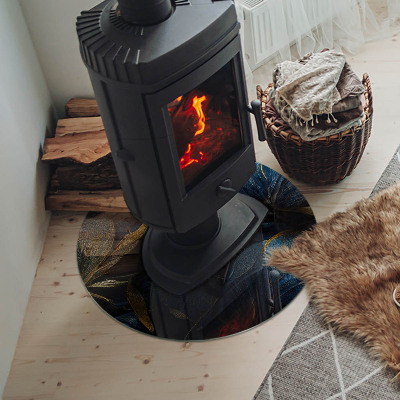 Placă rotundă din sticlă pentru șemineu Frunze elegante în structură