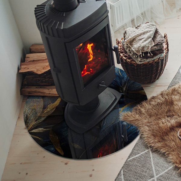 Placă rotundă din sticlă pentru șemineu Frunze elegante în structură