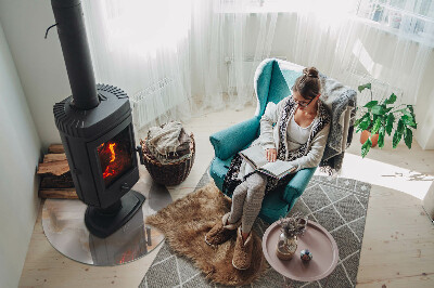 Sticlă rotundă sub sobă Motiv organic din piatră