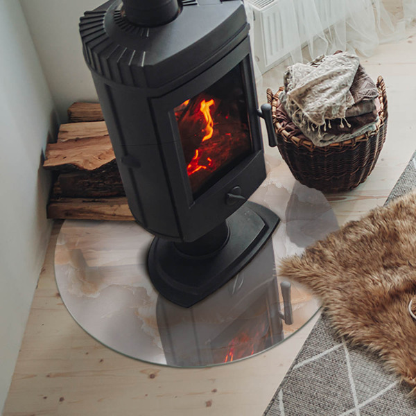 Sticlă rotundă sub sobă Motiv organic din piatră