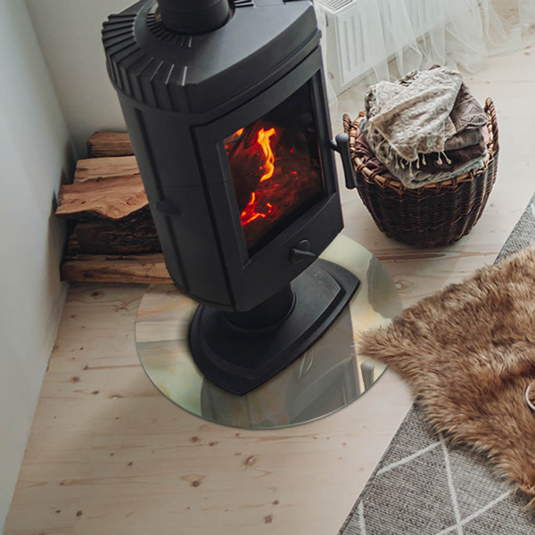 Placă rotundă din sticlă pentru șemineu Motiv abstract de marmură