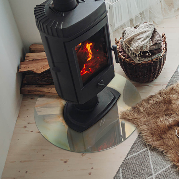 Placă rotundă din sticlă pentru șemineu Motiv abstract de marmură