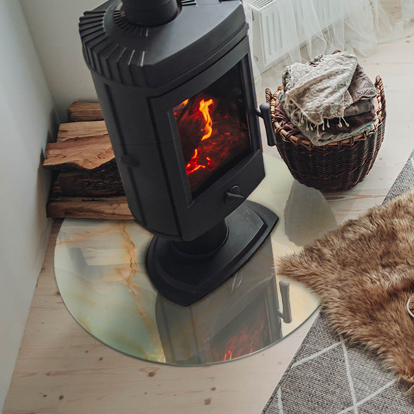 Placă rotundă din sticlă pentru șemineu Motiv abstract de marmură