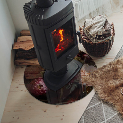 Placă de sticlă rotundă șemineu Detaliu floral în plină floare