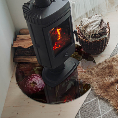 Placă de sticlă rotundă șemineu Detaliu floral în plină floare