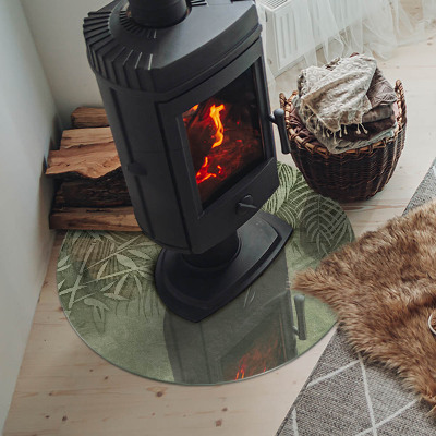 Placă rotundă din sticlă pentru șemineu Frunze tropicale pe fundal