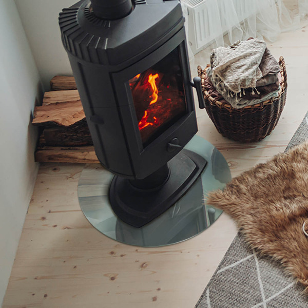 Placă de sticlă rotundă șemineu Motiv de marmură în tonuri subtile