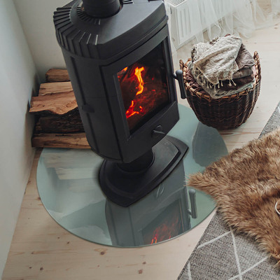 Placă de sticlă rotundă șemineu Motiv de marmură în tonuri subtile