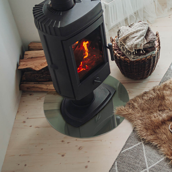 Placă rotundă din sticlă pentru șemineu Culoare măslinie