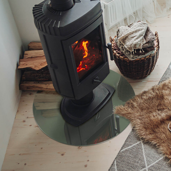 Placă rotundă din sticlă pentru șemineu Culoare măslinie