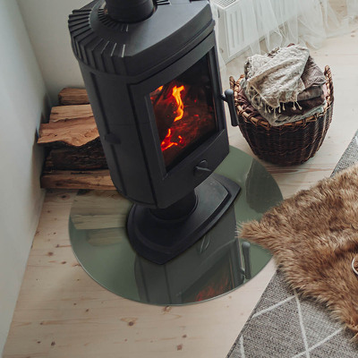 Placă rotundă din sticlă pentru șemineu Culoare măslinie