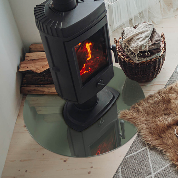 Placă rotundă din sticlă pentru șemineu Culoare măslinie