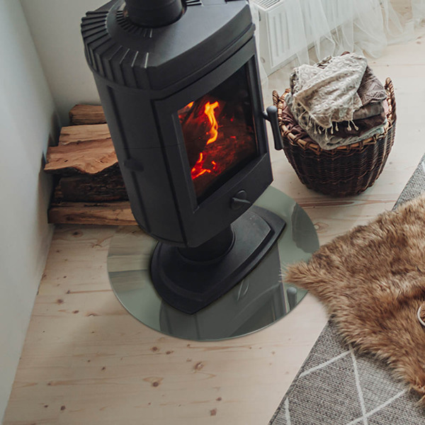 Placă rotundă din sticlă pentru șemineu Culoare gri-verde