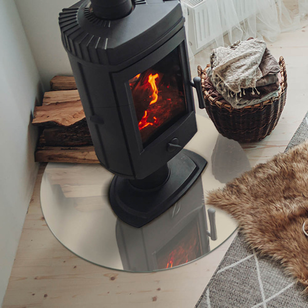 Placă rotundă din sticlă pentru șemineu Culoare bej