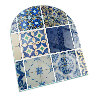 Placă semiovală din sticlă pentru șemineu Modele ceramice pe fundal