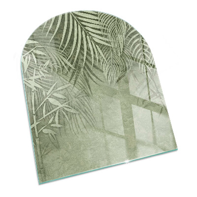 Placă semiovală din sticlă pentru șemineu Frunze tropicale pe fundal