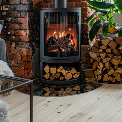 Placă de sticlă semiovală șemineu Geometrie în trei dimensiuni