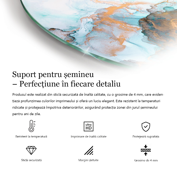 Sticlă semiovală sub sobă Accente de marmură cu vene delicate