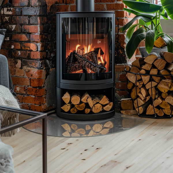 Placă semiovală din sticlă pentru șemineu Structură de beton cu efect