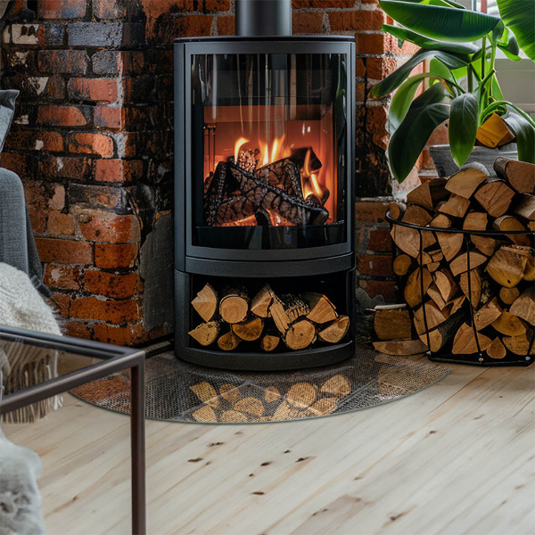 Placă semiovală din sticlă pentru șemineu Motiv din oțel perforat