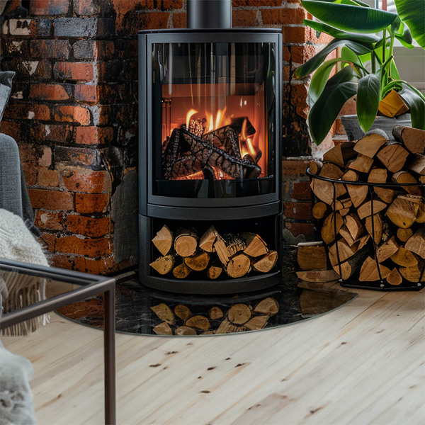 Placă de sticlă semiovală șemineu Motiv elegant din marmură