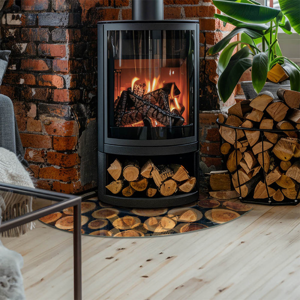 Sticlă semiovală sub sobă Cutie cu ramă de lemn