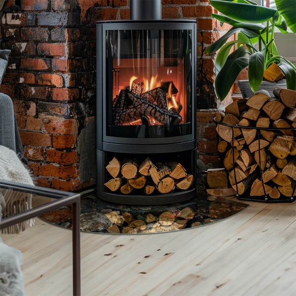 Placă semiovală din sticlă pentru șemineu Motiv floral cu fluturi