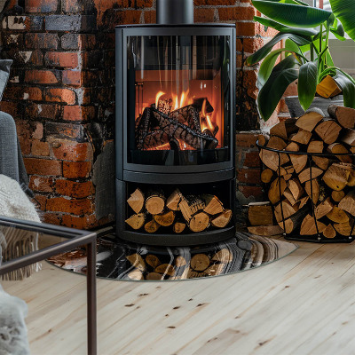 Placă de sticlă semiovală șemineu Modele abstracte ondulate și liniare