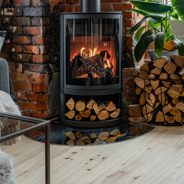 Placă semiovală din sticlă pentru șemineu Frunze elegante în structură